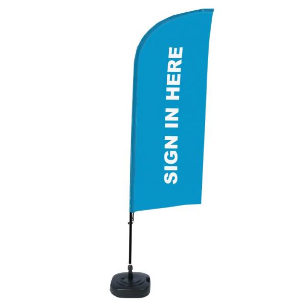 Beach Flag Alu Wind Complete Set Sign In Here Blue English - ECO