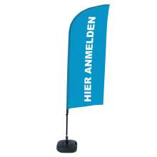 Beach Flag Alu Wind Complete Set Sign In Here Blue German - ECO