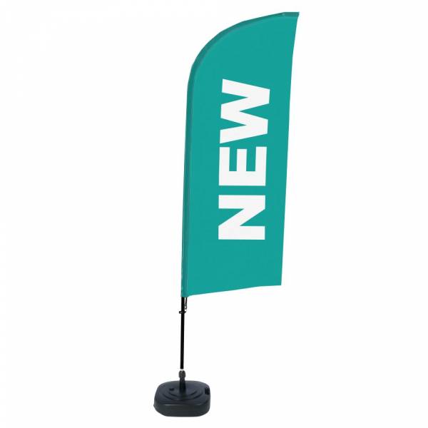 Beach Flag Alu Wind Complete Set New Turquoise English ECO print material