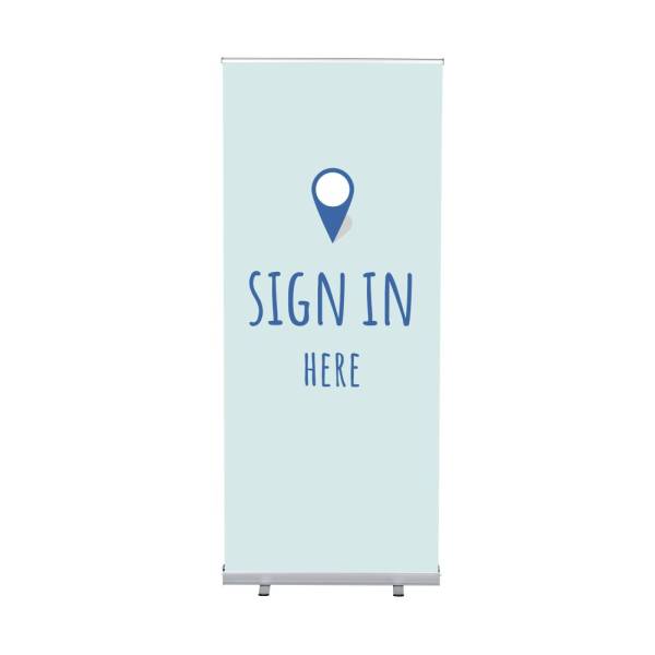 Roll-Banner Budget 85 Complete Set Sign In Here Blue English