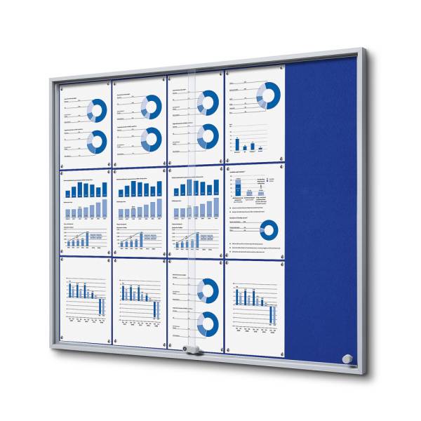 Indoor Lockable Notice Board Felt With Sliding Doors Slim
