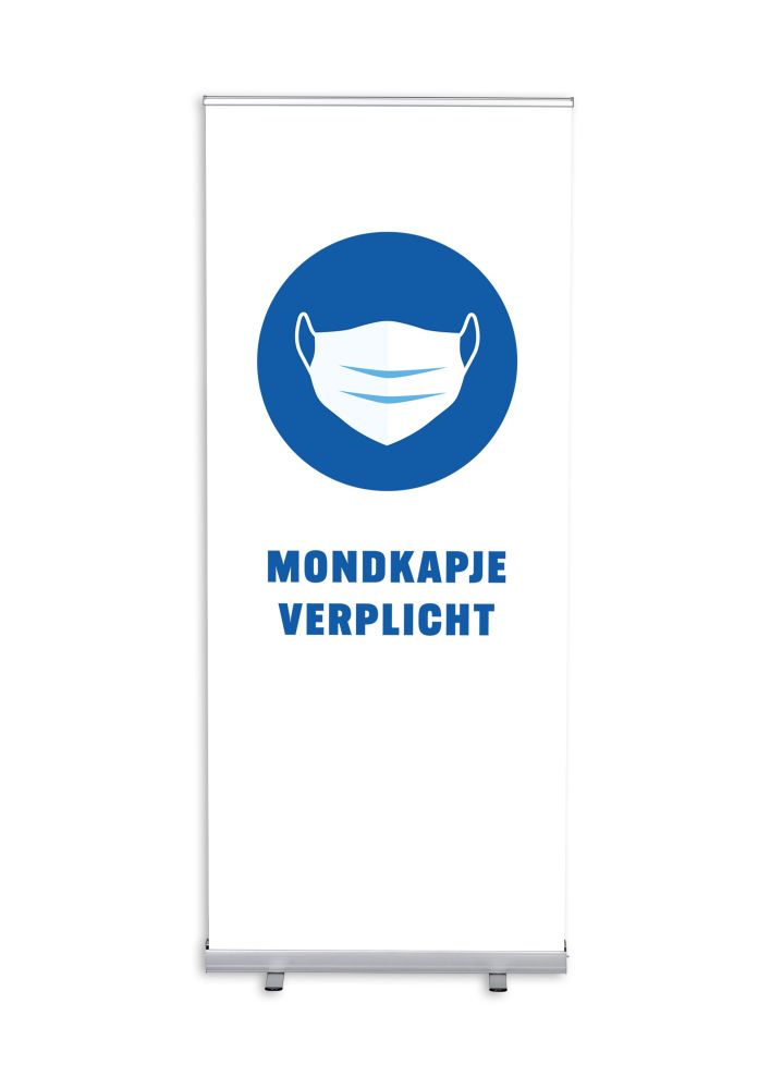 Roll-Banner Budget 85 Komplett-Set Maskenpflicht Weiss Niederländisch
