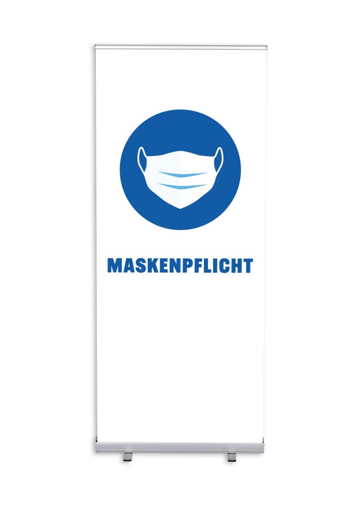 Roll-Banner Budget 85 Komplett-Set Maskenpflicht Weiss Deutsch